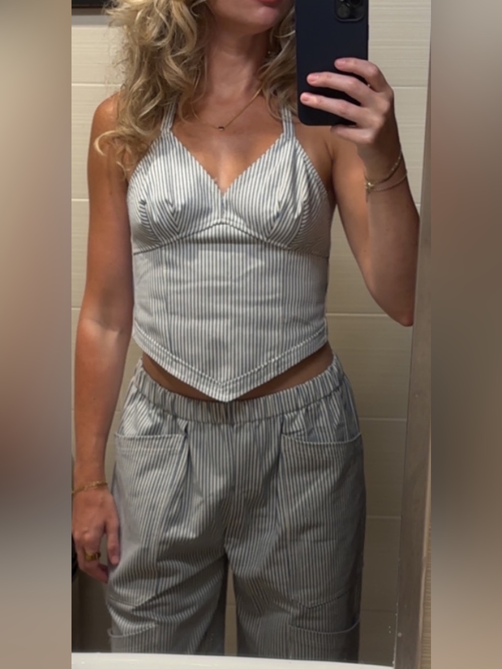 Emory Park White/blue Striped Set